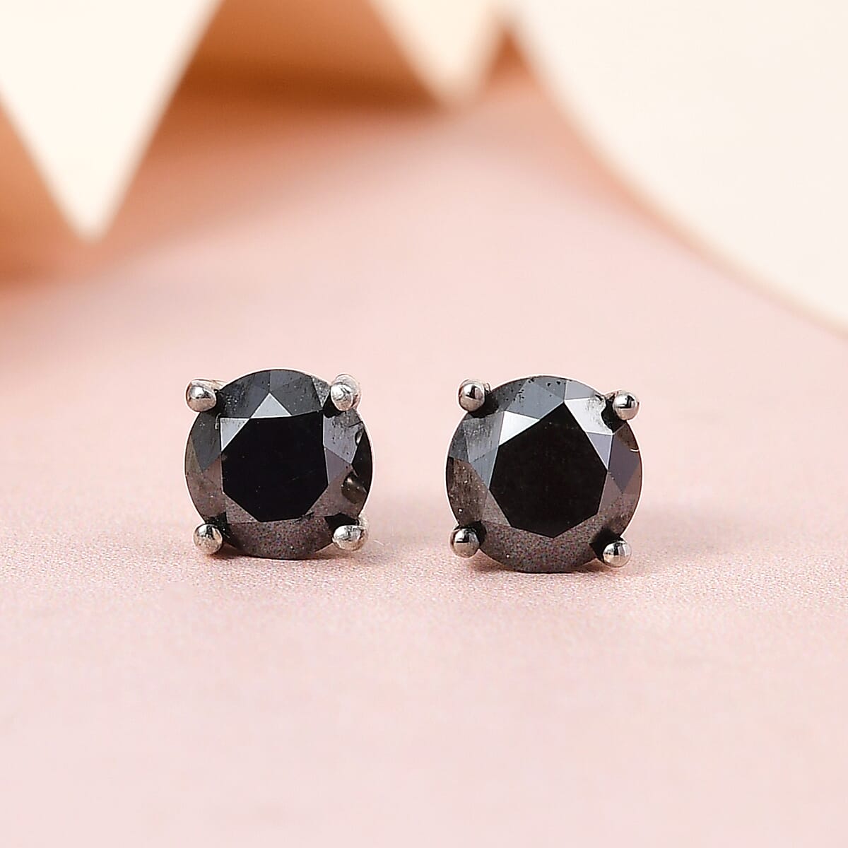 Ankur Treasure Chest Premium Black Diamond Solitaire Stud Earrings in Platinum Over Sterling Silver 1.00 ctw image number 1