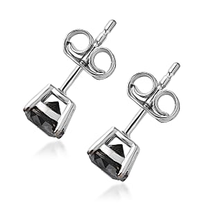 Ankur Treasure Chest Premium Black Diamond Solitaire Stud Earrings in Platinum Over Sterling Silver 1.00 ctw