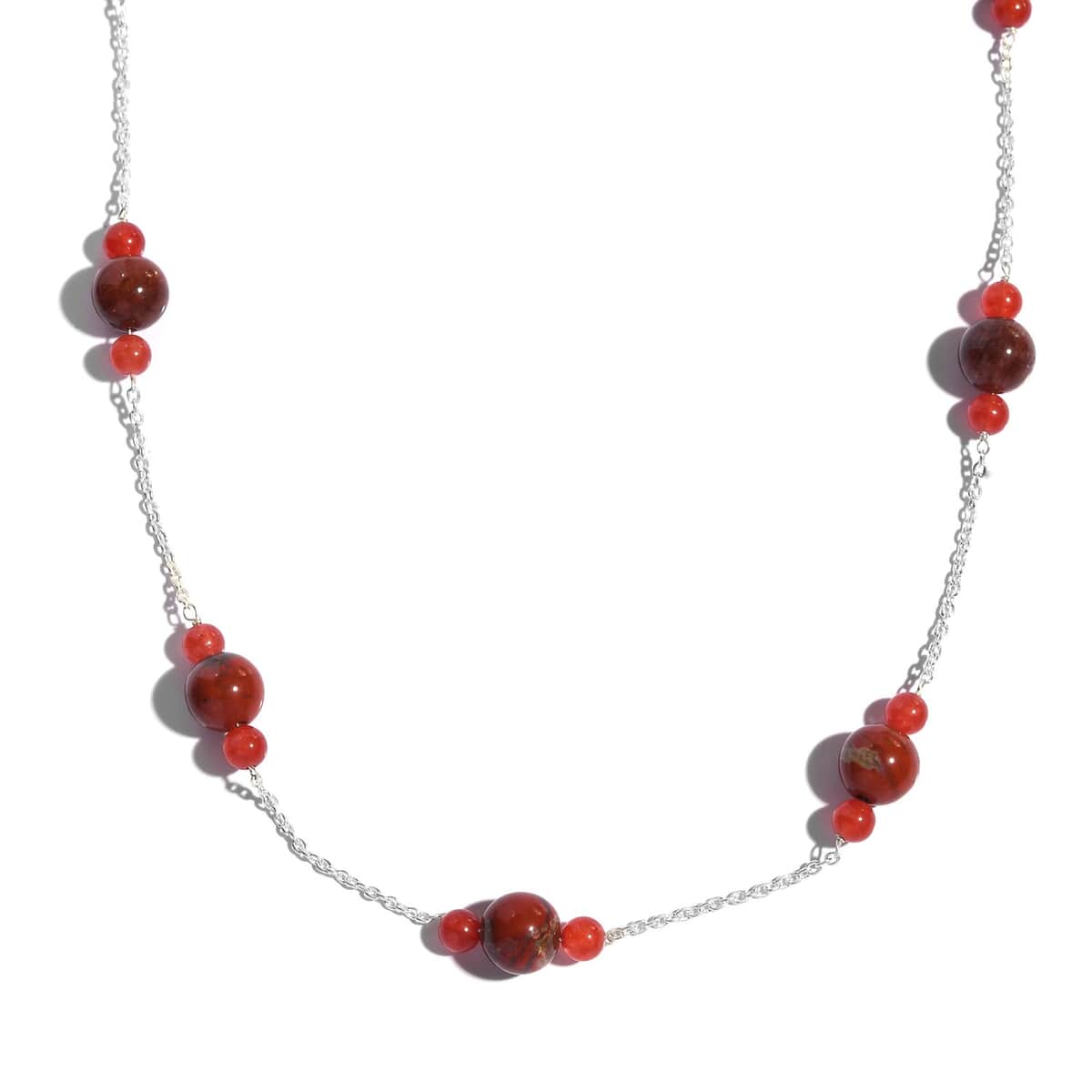 Red Jasper and Red Agate Necklace 18 Inches in Sterling Silver 35.30 ctw image number 3