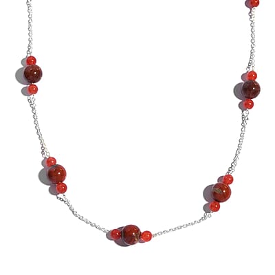 Red Jasper and Red Agate Necklace 18 Inches in Sterling Silver 35.30 ctw