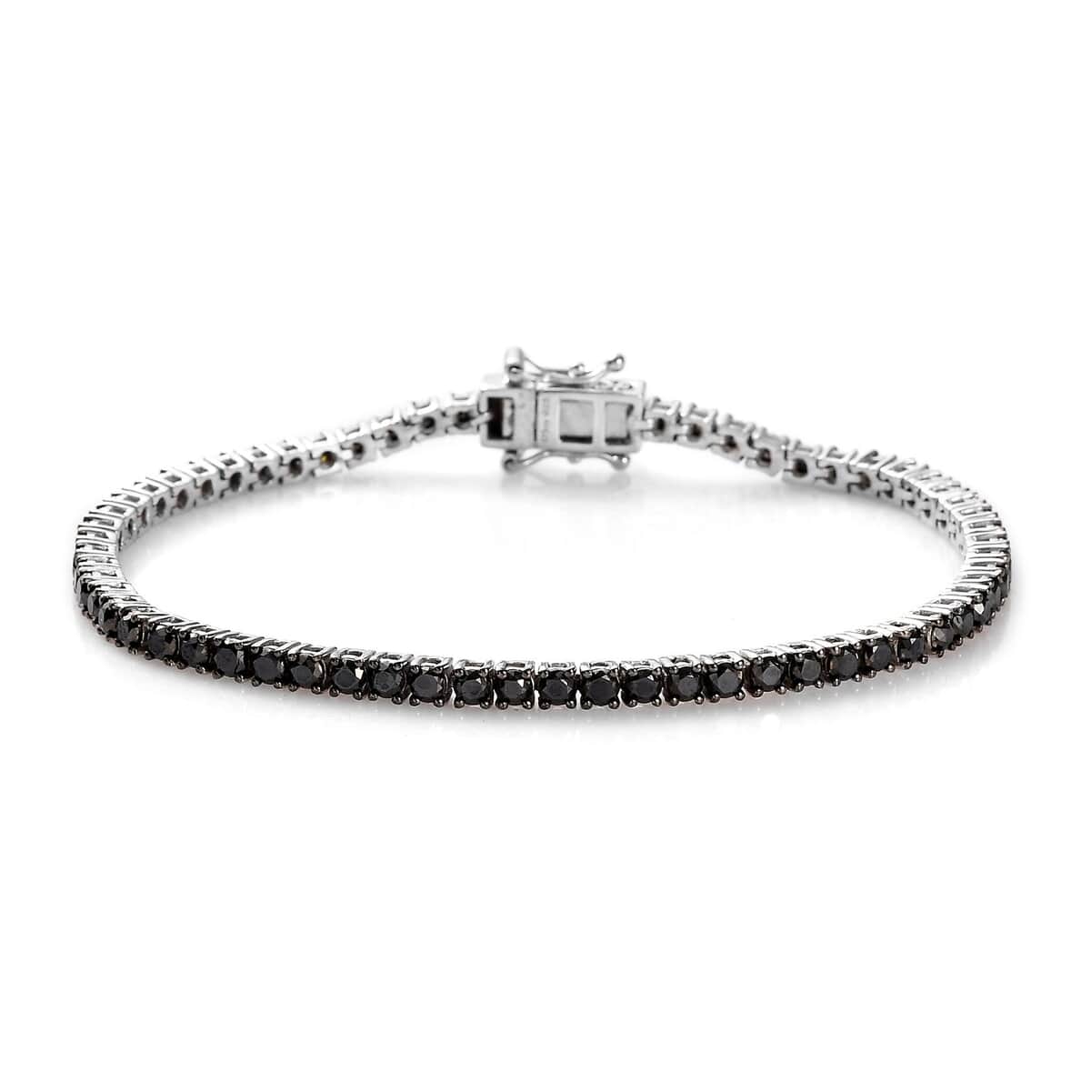 Premium Black Diamond Tennis Bracelet in Platinum Over Sterling Silver (7.25 In) 5.00 ctw image number 0