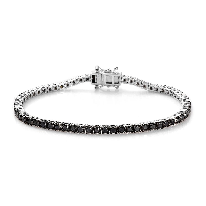 Premium Black Diamond Tennis Bracelet in Platinum Over Sterling Silver (7.25 In) 5.00 ctw