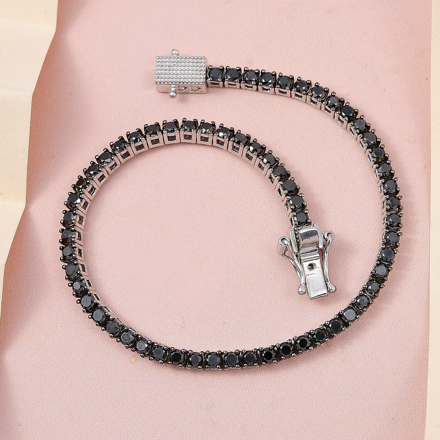 Premium Black Diamond Tennis Bracelet in Platinum Over Sterling Silver (7.25 In) 5.00 ctw