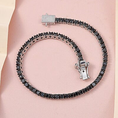Premium Black Diamond Tennis Bracelet in Platinum Over Sterling Silver (7.25 In) 5.00 ctw