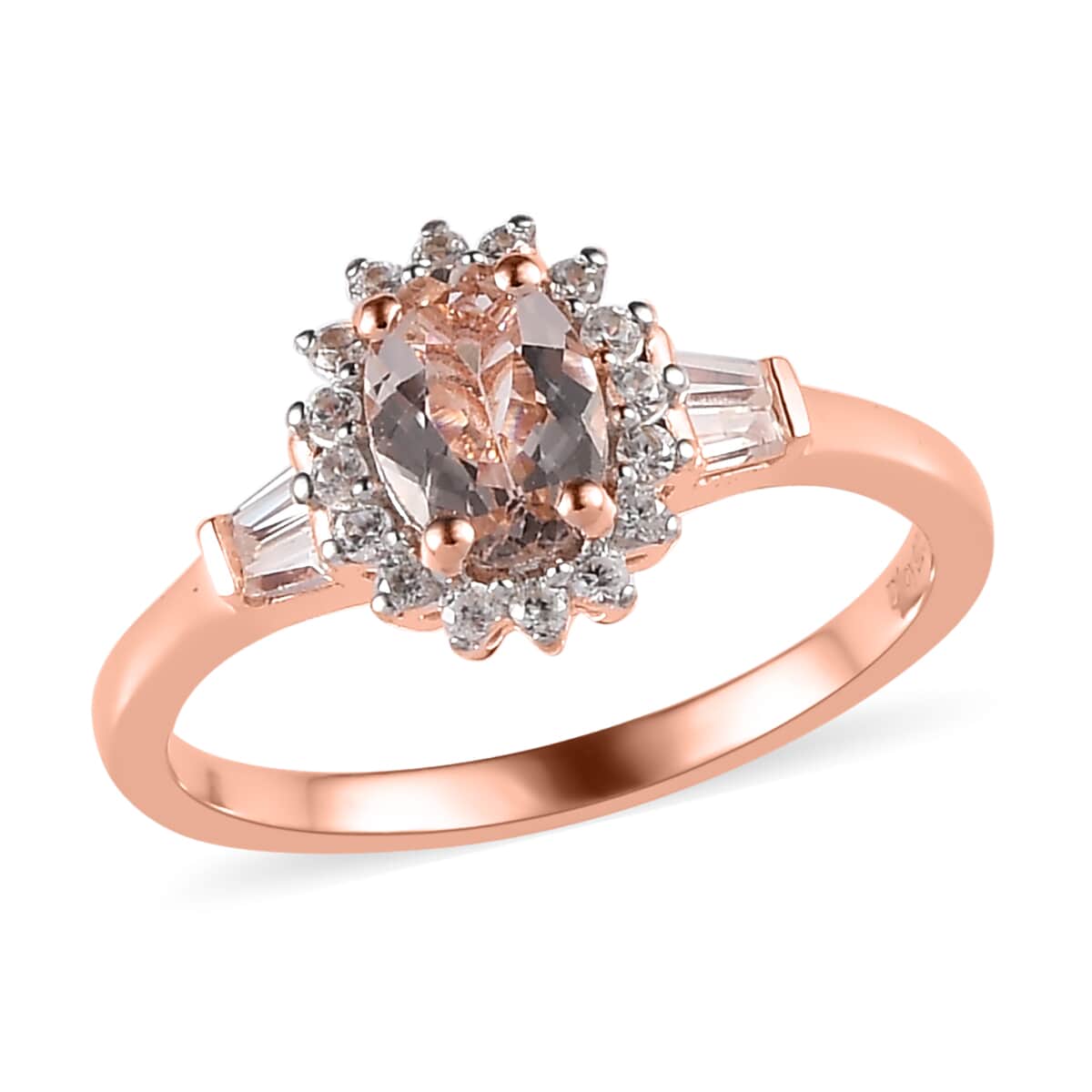 Premium Marropino Morganite and Natural White Zircon Sunburst Ring in Vermeil Rose Gold Over Sterling Silver (Size 10.0) 1.10 ctw image number 0