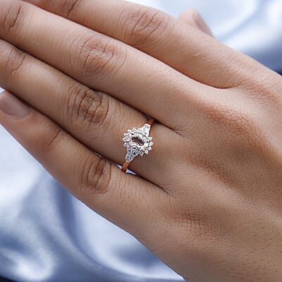 Premium Marropino Morganite and Natural White Zircon Sunburst Ring in Vermeil Rose Gold Over Sterling Silver (Size 10.0) 1.10 ctw