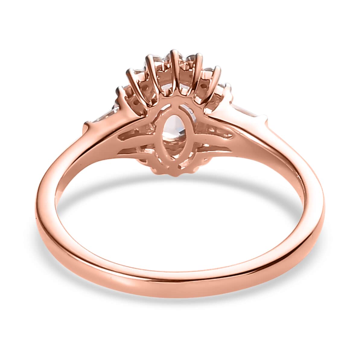 Premium Marropino Morganite and Natural White Zircon Sunburst Ring in Vermeil Rose Gold Over Sterling Silver (Size 10.0) 1.10 ctw image number 4