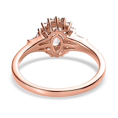 Premium Marropino Morganite and Natural White Zircon Sunburst Ring in Vermeil Rose Gold Over Sterling Silver (Size 10.0) 1.10 ctw