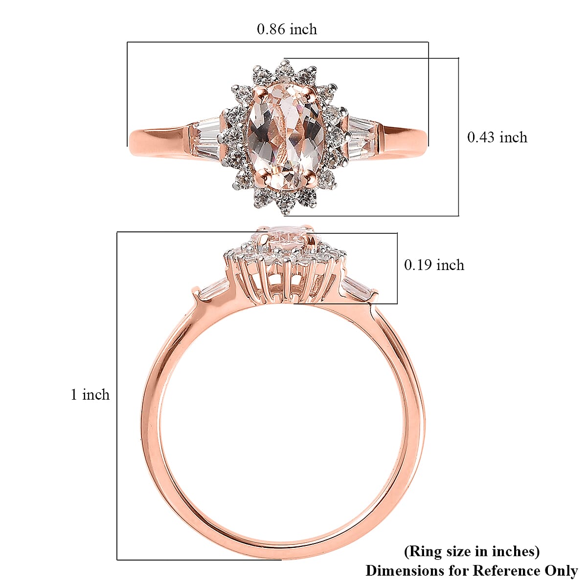 Premium Marropino Morganite and Natural White Zircon Sunburst Ring in Vermeil Rose Gold Over Sterling Silver (Size 10.0) 1.10 ctw