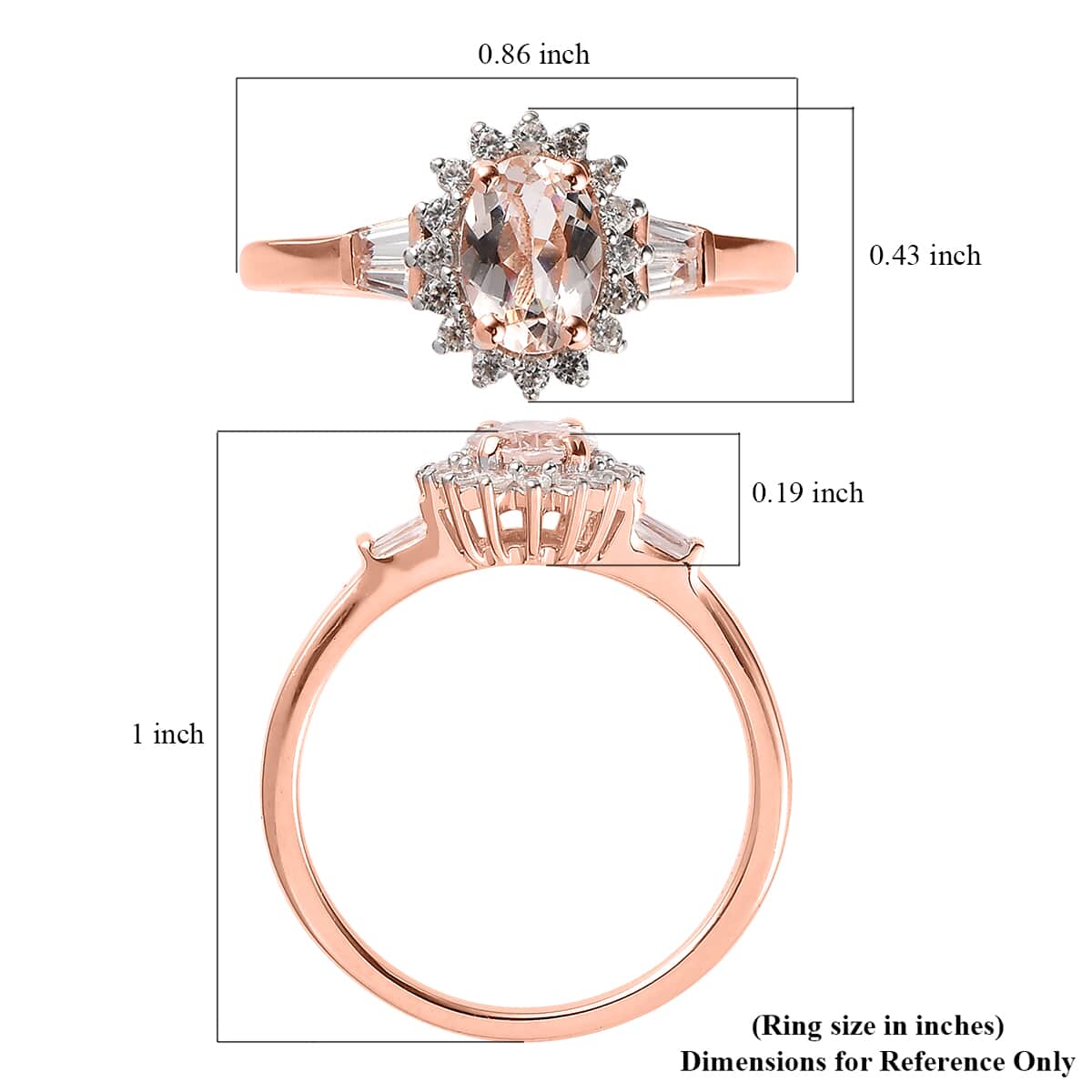 Premium Marropino Morganite and Natural White Zircon Sunburst Ring in Vermeil Rose Gold Over Sterling Silver (Size 10.0) 1.10 ctw image number 5