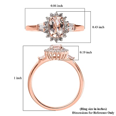Premium Marropino Morganite and Natural White Zircon Sunburst Ring in Vermeil Rose Gold Over Sterling Silver (Size 10.0) 1.10 ctw