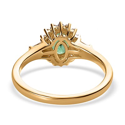 Kagem Zambian Emerald and White Zircon Ring in Vermeil Yellow Gold Over Sterling Silver (Size 7.0) 1.15 ctw