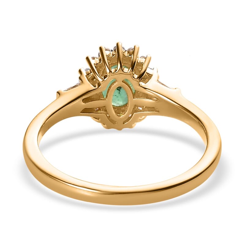 Kagem Zambian Emerald and White Zircon Ring in Vermeil Yellow Gold Over Sterling Silver (Size 7.0) 1.15 ctw