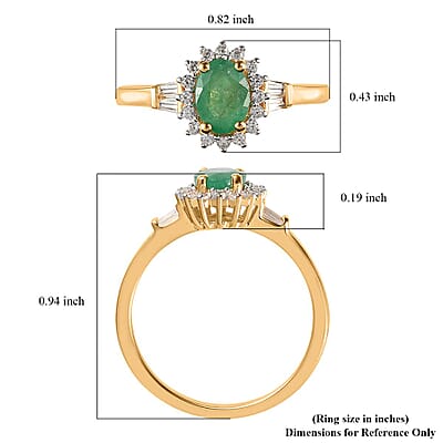 Kagem Zambian Emerald and White Zircon Ring in Vermeil Yellow Gold Over Sterling Silver (Size 7.0) 1.15 ctw