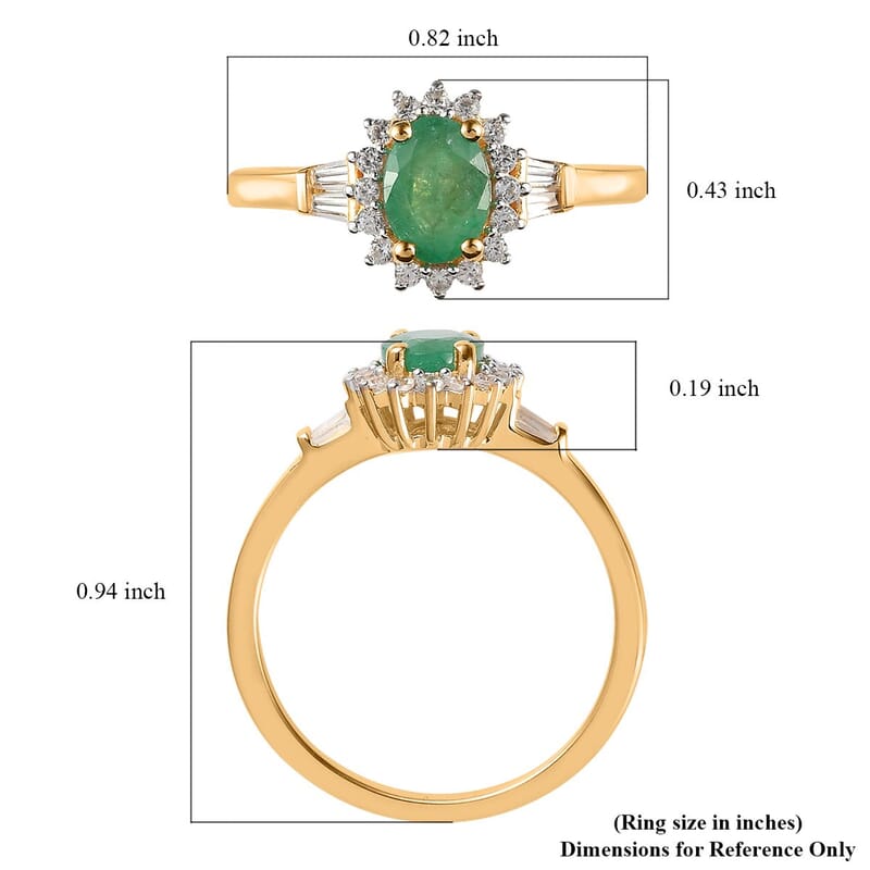 Kagem Zambian Emerald and White Zircon Ring in Vermeil Yellow Gold Over Sterling Silver (Size 7.0) 1.15 ctw