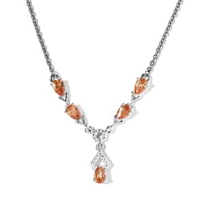 Simulated Champagne Diamond Necklace in Sterling Silver and Stainless Steel 18 Inches