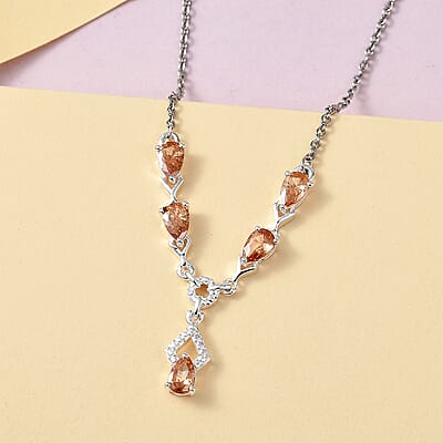 Simulated Champagne Diamond Necklace in Sterling Silver and Stainless Steel 18 Inches