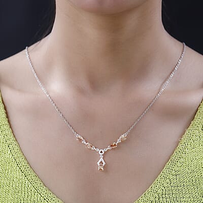 Simulated Champagne Diamond Necklace in Sterling Silver and Stainless Steel 18 Inches