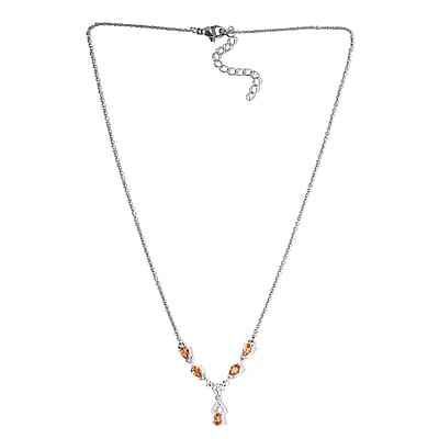 Simulated Champagne Diamond Necklace in Sterling Silver and Stainless Steel 18 Inches