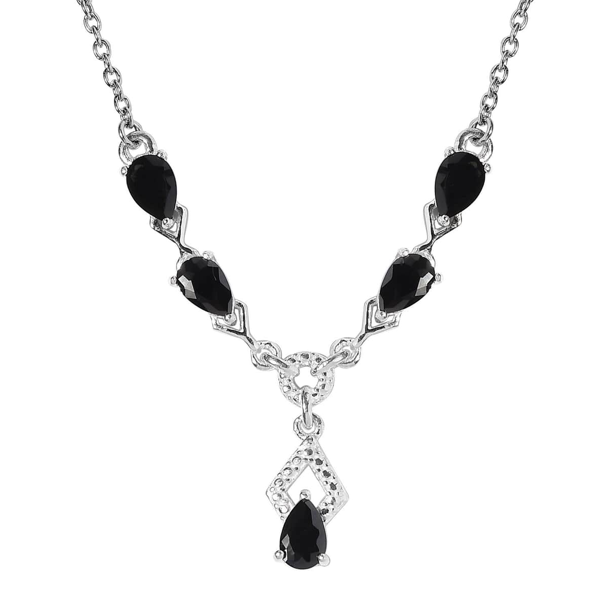 Simulated Black Diamond Necklace in Sterling Silver and Stainless Steel 18 Inches image number 0