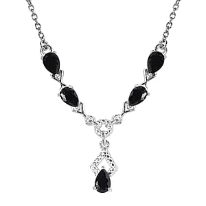 Simulated Black Diamond Necklace in Sterling Silver and Stainless Steel 18 Inches