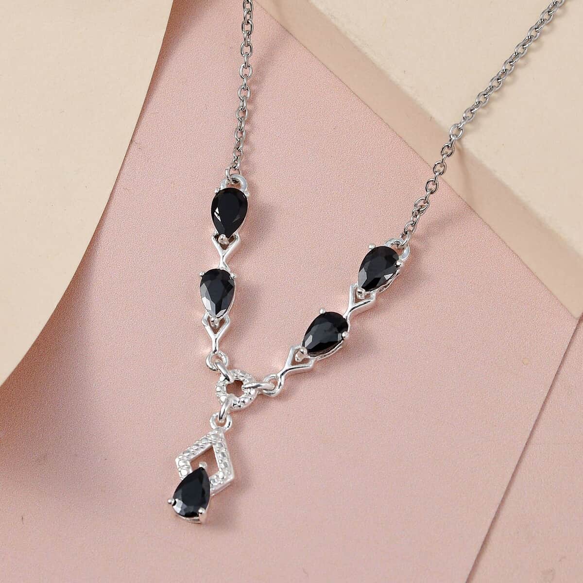 Simulated Black Diamond Necklace in Sterling Silver and Stainless Steel 18 Inches image number 1