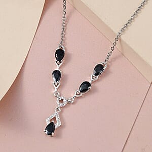 Simulated Black Diamond Necklace in Sterling Silver and Stainless Steel 18 Inches