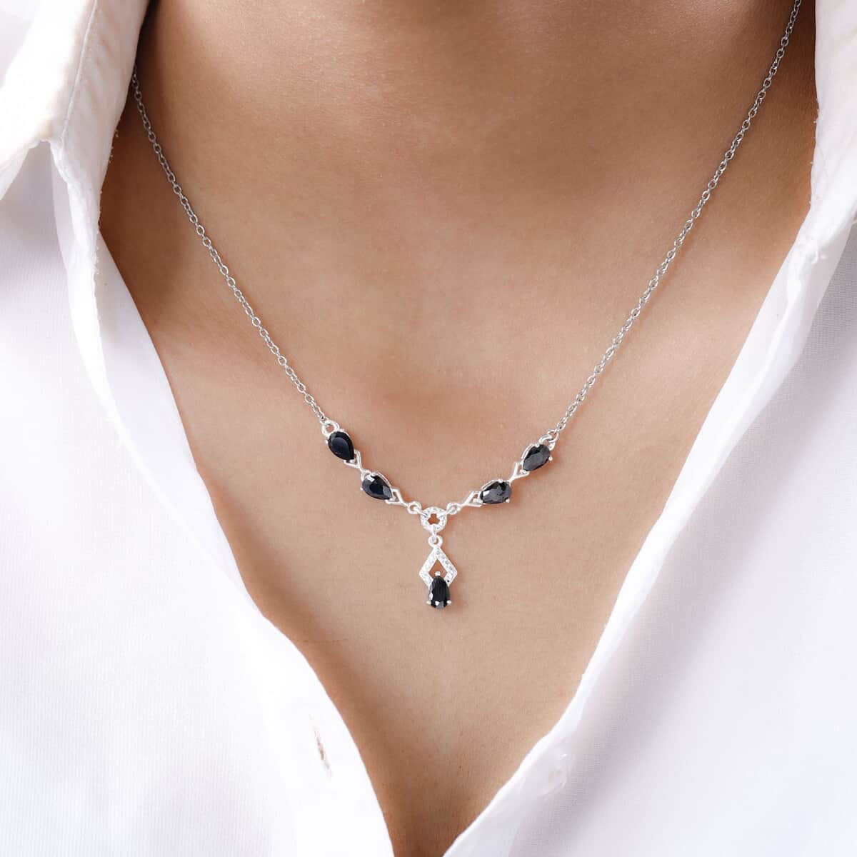 Simulated Black Diamond Necklace in Sterling Silver and Stainless Steel 18 Inches image number 2