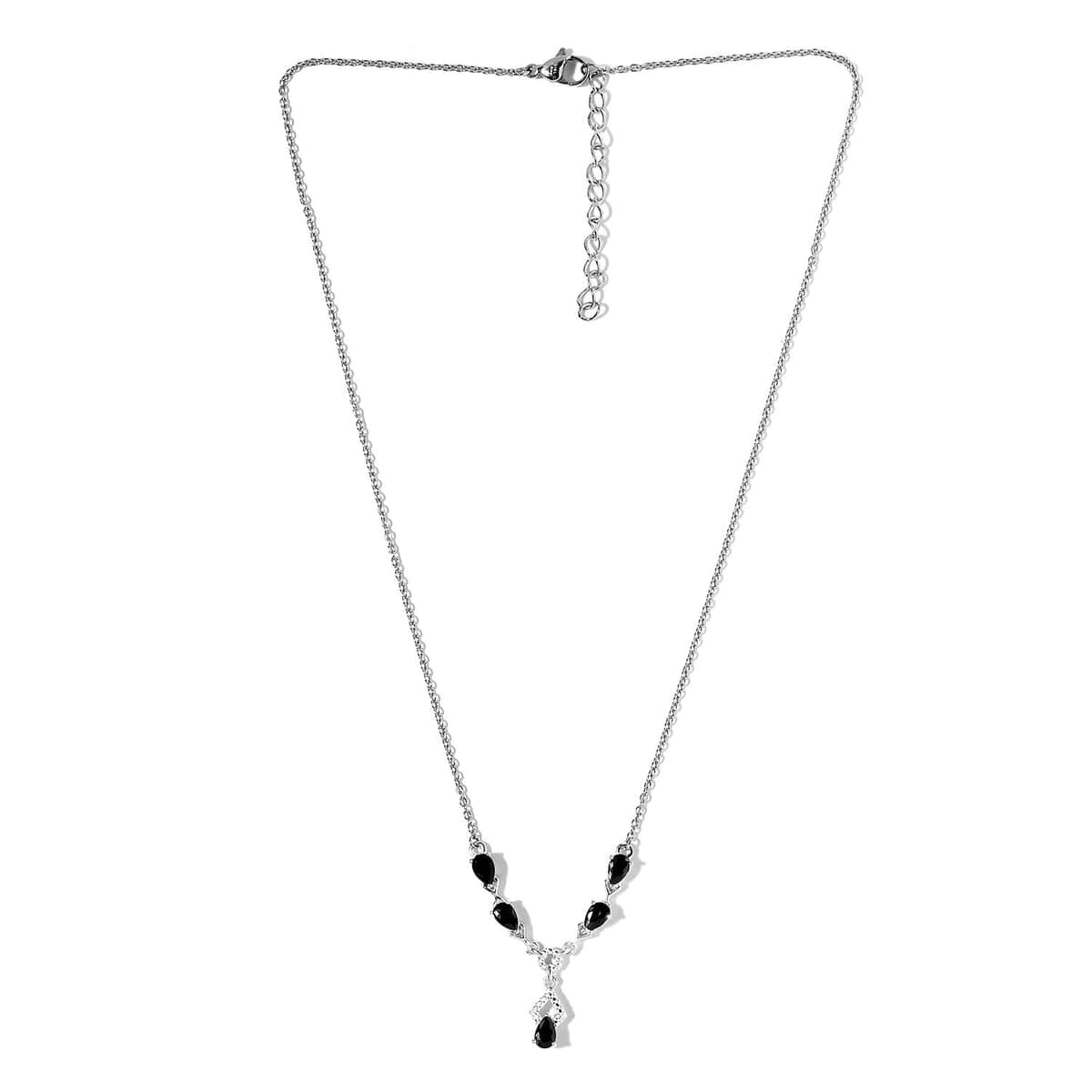 Simulated Black Diamond Necklace in Sterling Silver and Stainless Steel 18 Inches image number 3