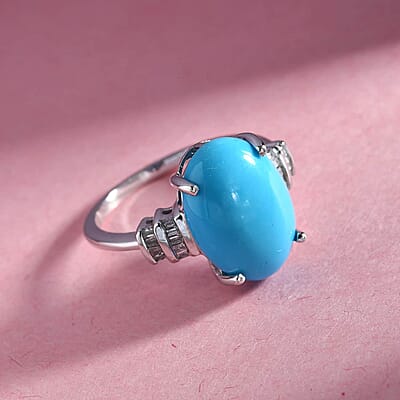 Luxoro 10K White Gold Premium Sleeping Beauty Turquoise, Diamond Ring (Size 10.0) 5.00 ctw