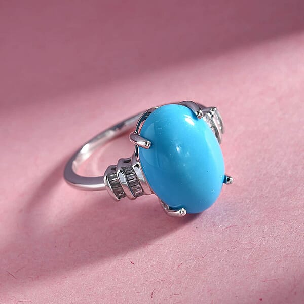Luxoro 10K White Gold Premium Sleeping Beauty Turquoise, Diamond Ring (Size 10.0) 5.00 ctw
