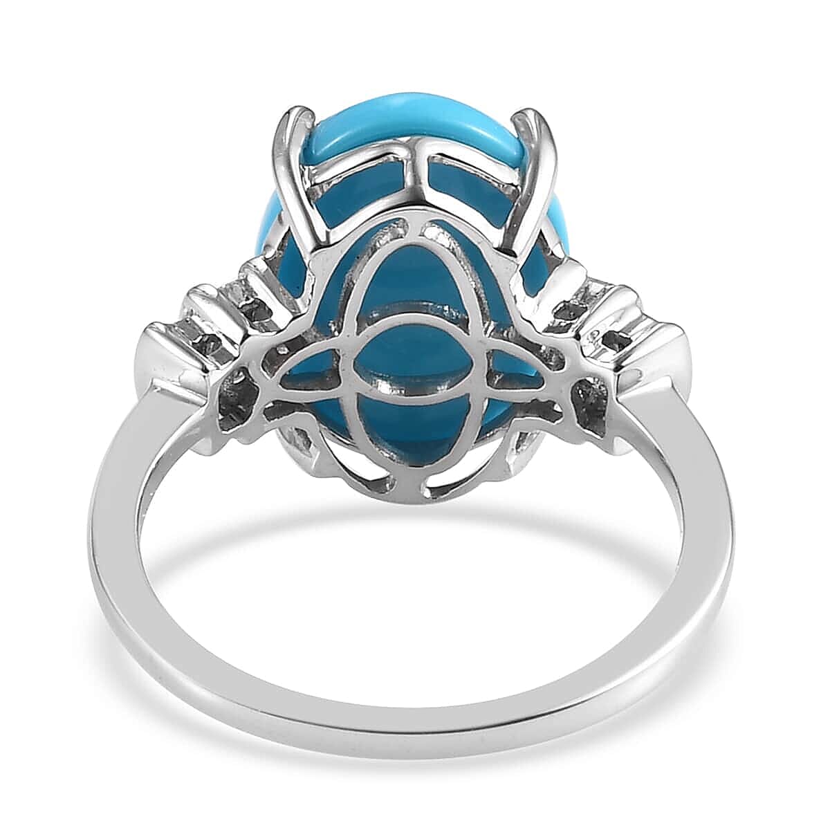 Luxoro 10K White Gold Premium Sleeping Beauty Turquoise, Diamond Ring (Size 10.0) 5.00 ctw image number 3