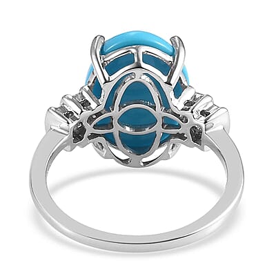 Luxoro 10K White Gold Premium Sleeping Beauty Turquoise, Diamond Ring (Size 10.0) 5.00 ctw