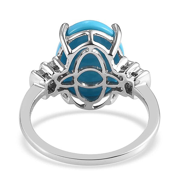 Luxoro 10K White Gold Premium Sleeping Beauty Turquoise, Diamond Ring (Size 10.0) 5.00 ctw