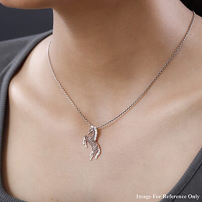 D'Joy Natural Champagne Diamond Accent Horse Pendant in Sterling Silver