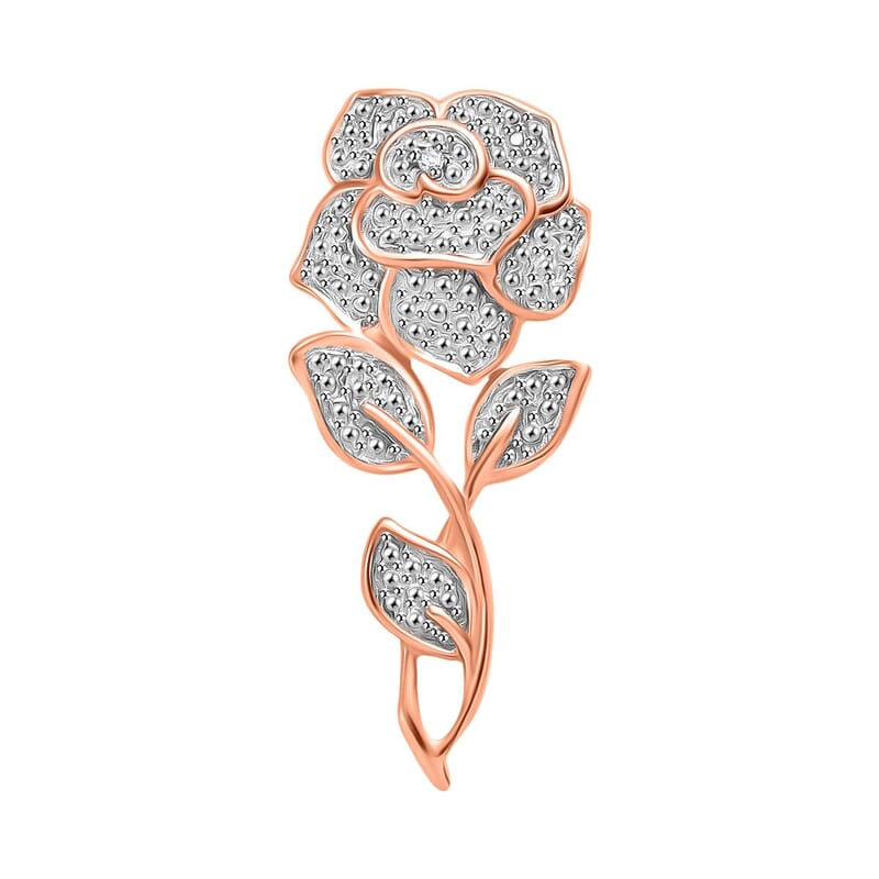 D'Joy Diamond Accent Rose Pendant without Chain in 14K Rose Gold Over Sterling Silver