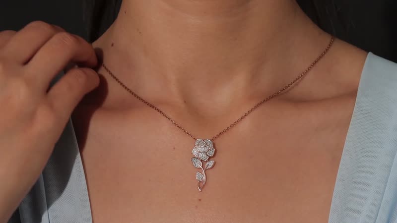 Diamond Accent Rose Pendant in 14K Yellow Gold Over Sterling Silver
