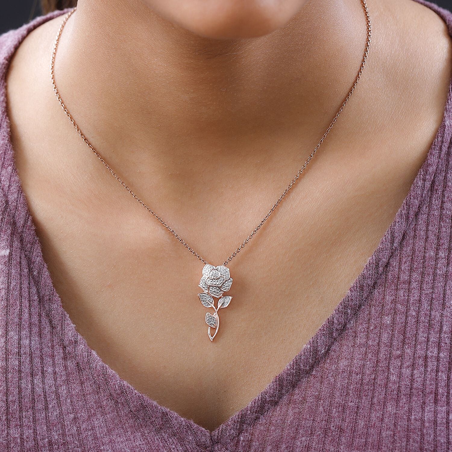 D'Joy Diamond Accent Rose Pendant without Chain in 14K Rose Gold Over Sterling Silver