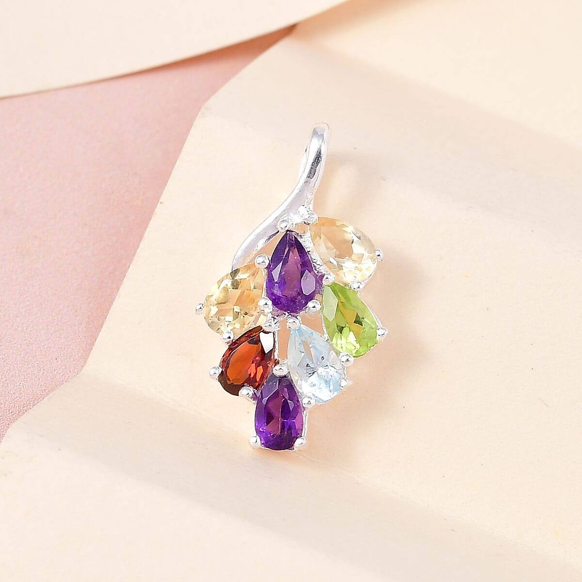 Multi Gemstone Pendant in Sterling Silver 1.50 ctw image number 1