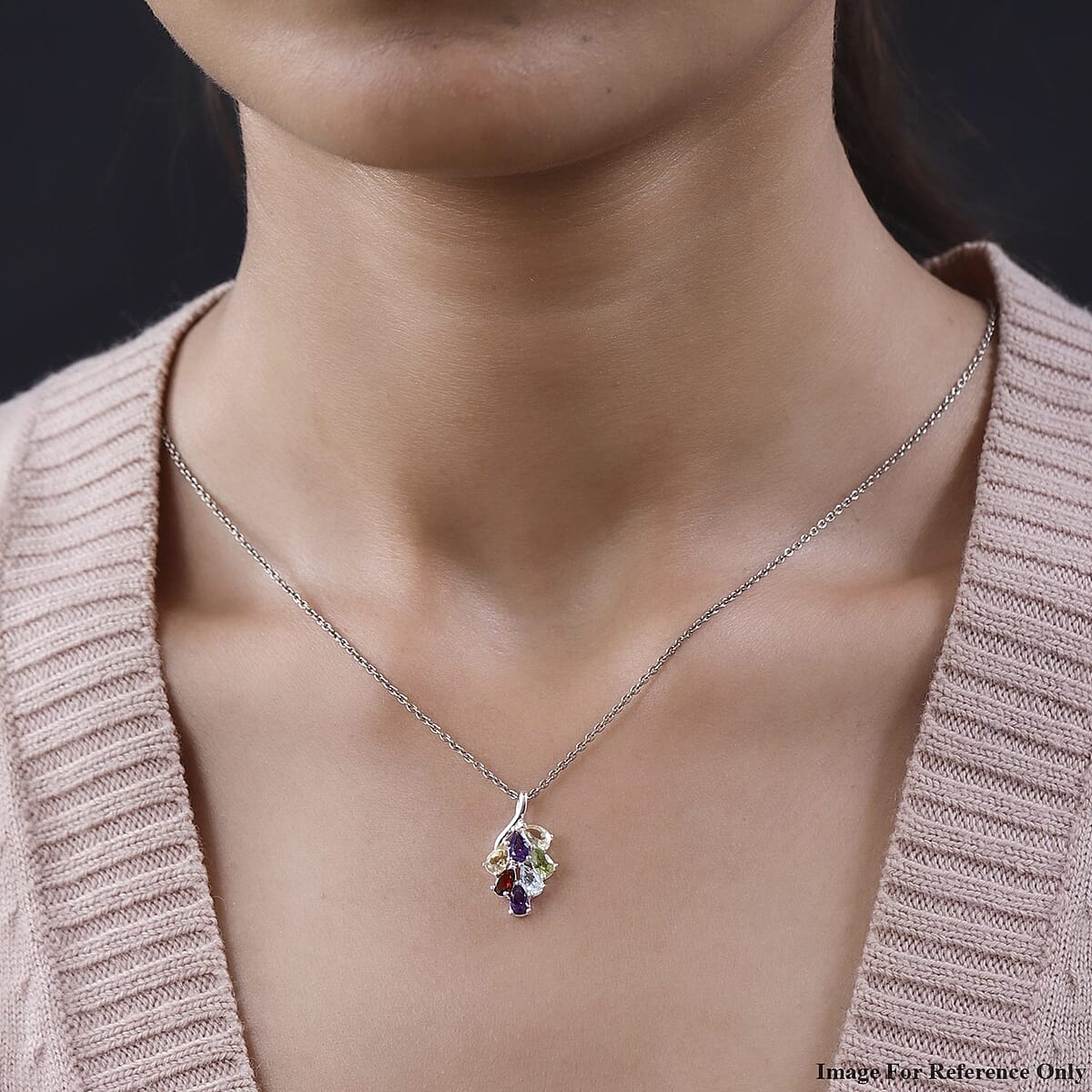 Multi Gemstone Pendant in Sterling Silver 1.50 ctw image number 2