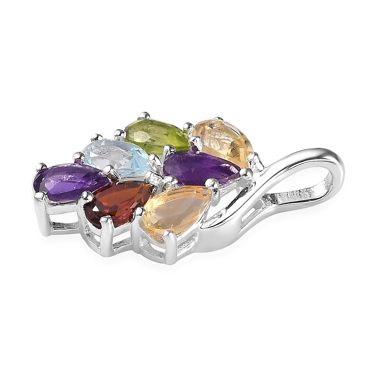 Multi Gemstone Pendant in Sterling Silver 1.50 ctw