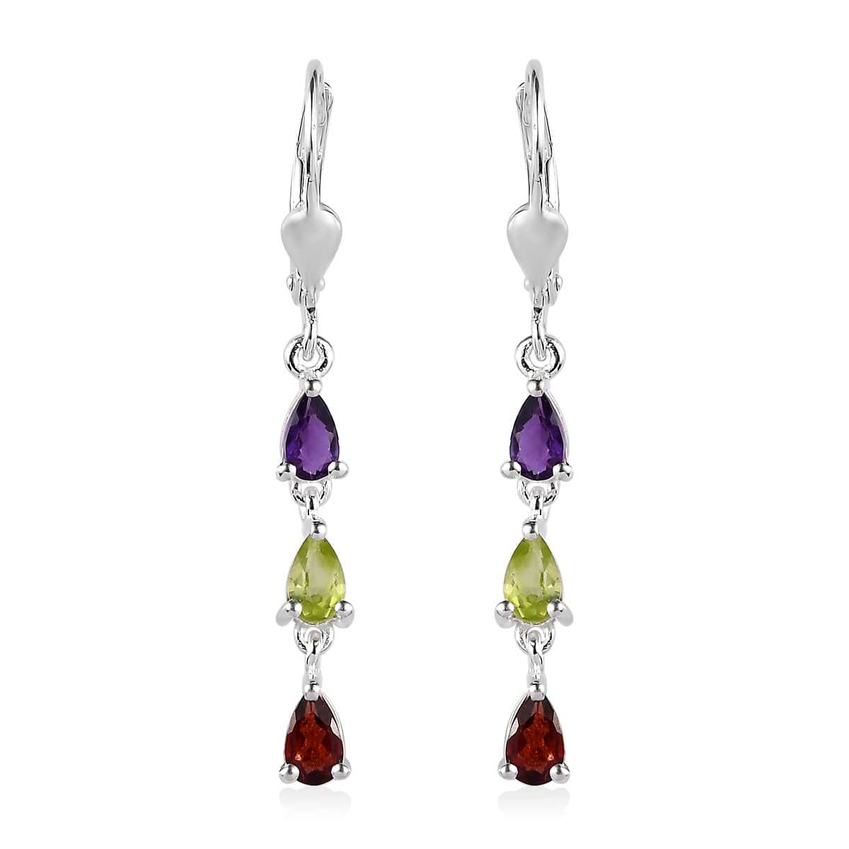 Multi Gemstone Dangling Earrings in Sterling Silver 1.15 ctw image number 0