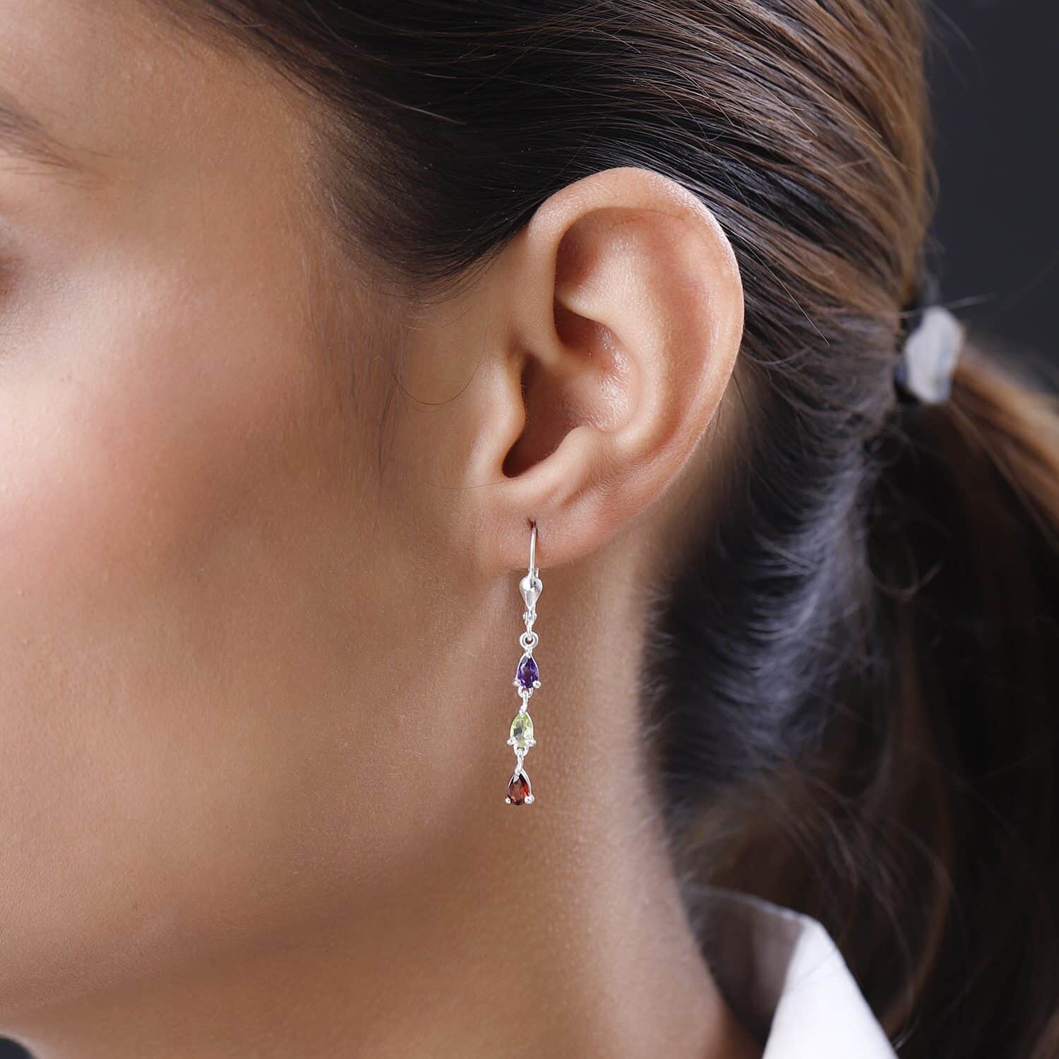 Buy Multi Gemstone Dangling Earrings in Sterling Silver 1.15 ctw