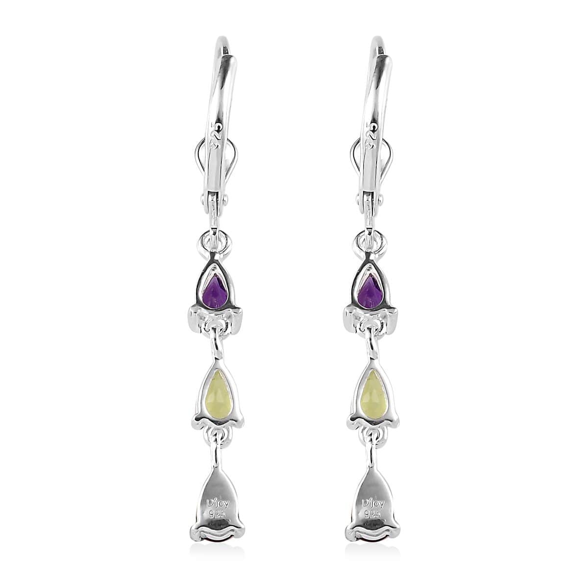 Multi Gemstone Dangling Earrings in Sterling Silver 1.15 ctw image number 3