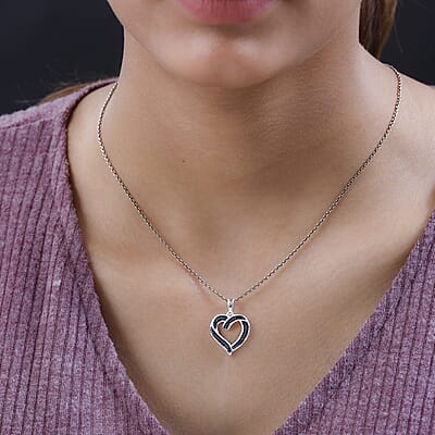 Blue Diamond Accent Heart Pendant in Sterling Silver
