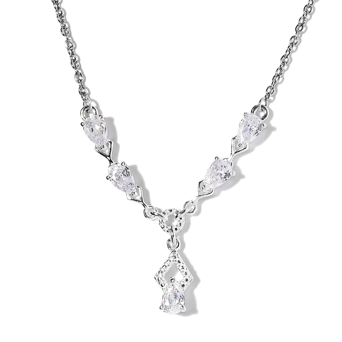 Simulated Diamond Necklace in Sterling Silver and Stainless Steel 18 Inches image number 0
