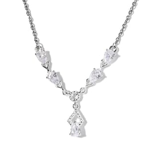 Simulated Diamond Necklace in Sterling Silver and Stainless Steel 18 Inches