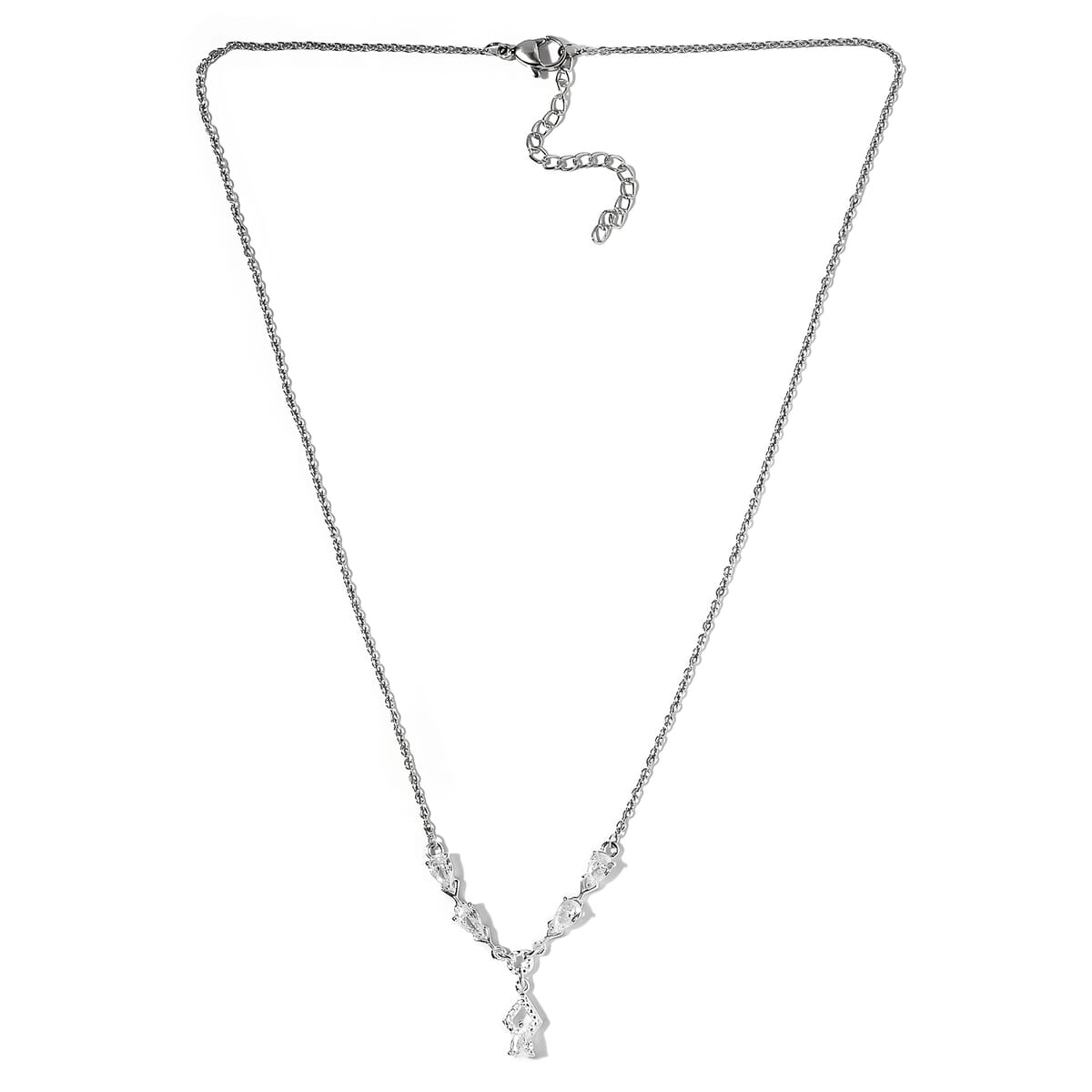Simulated Diamond Necklace in Sterling Silver and Stainless Steel 18 Inches image number 3