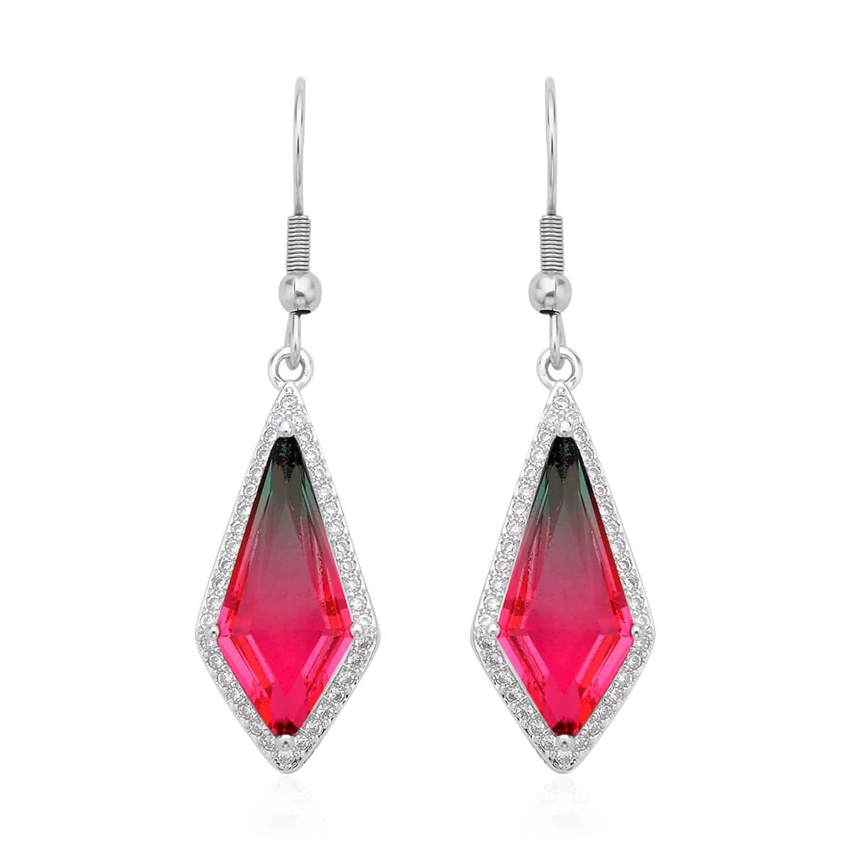 Fusion Multi Color Glass and Simulated Diamond Dangle Earrings in Silvertone 0.80 ctw image number 0
