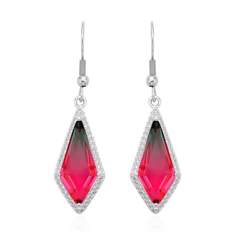 Fusion Multi Color Glass and Simulated Diamond Kite Earrings in Silvertone